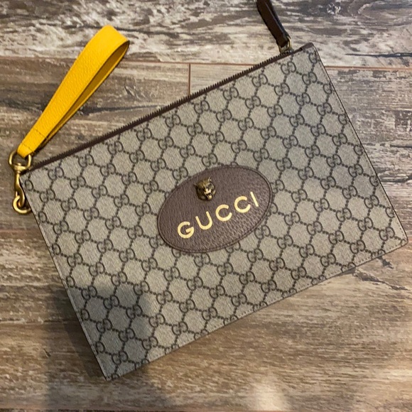 Gucci neosupreme pouch gg wristlet purse tan brown yellow gold AS IS - Picture 2 of 15